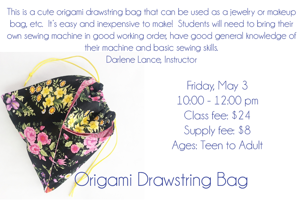 Origami Drawstring Bag Willow Oak Center For Arts And Learning